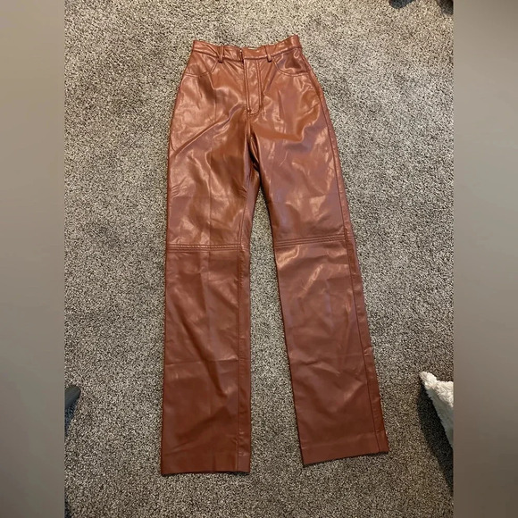 NWOT House of CB Inaya Stretch Vegan Leather Trousers in Brown - size S - Picture 6 of 11